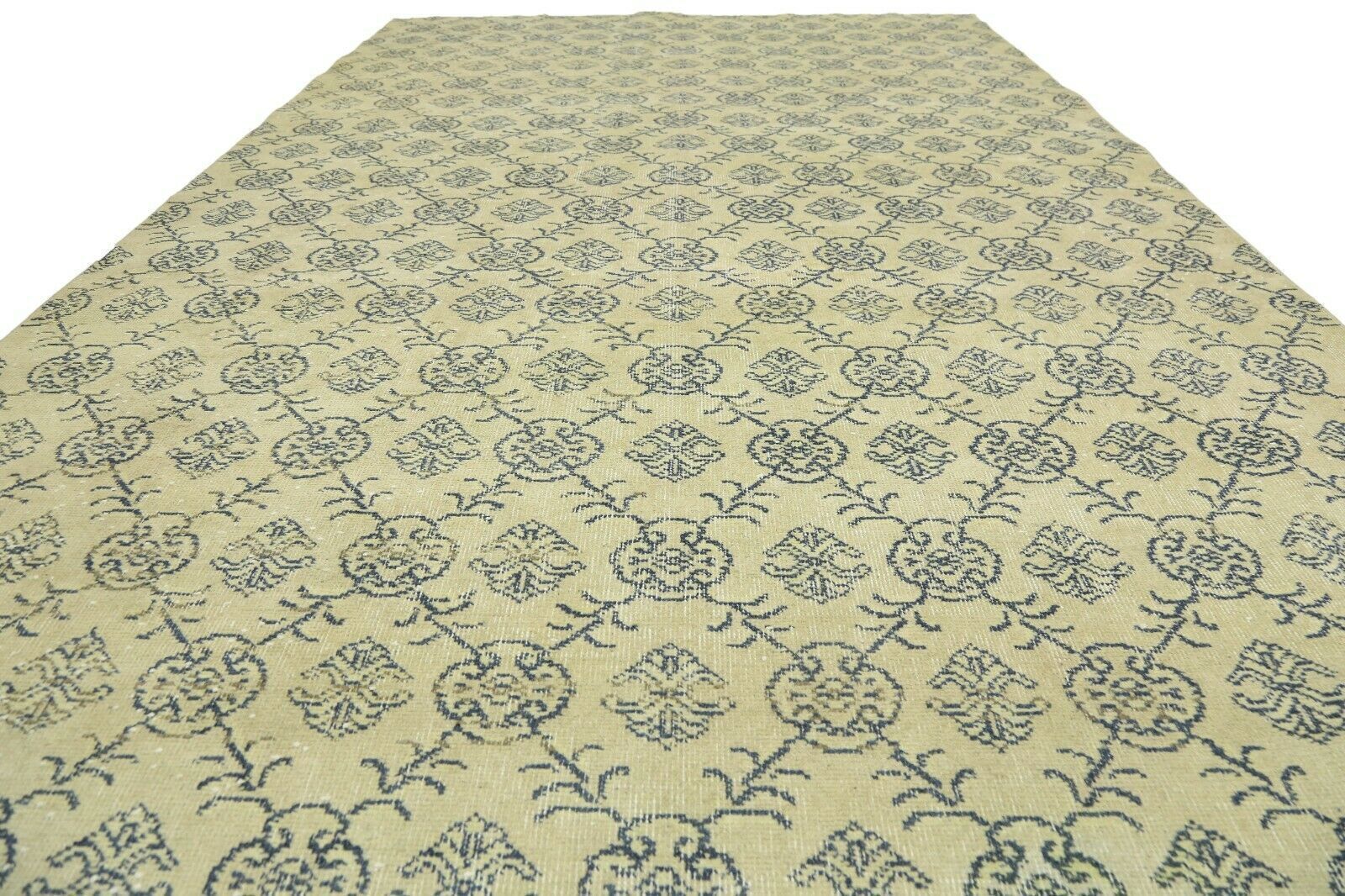 200x315 Cm Rare Handmade Turkish Area Rug Art Deco Distressed Wool Carpet Beige 6'6x10'4 Ft photo for sale