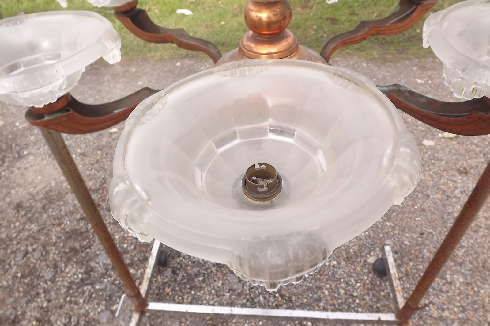Vintage Of Years 40 Metal Gold And Glass Chandelier photo for sale