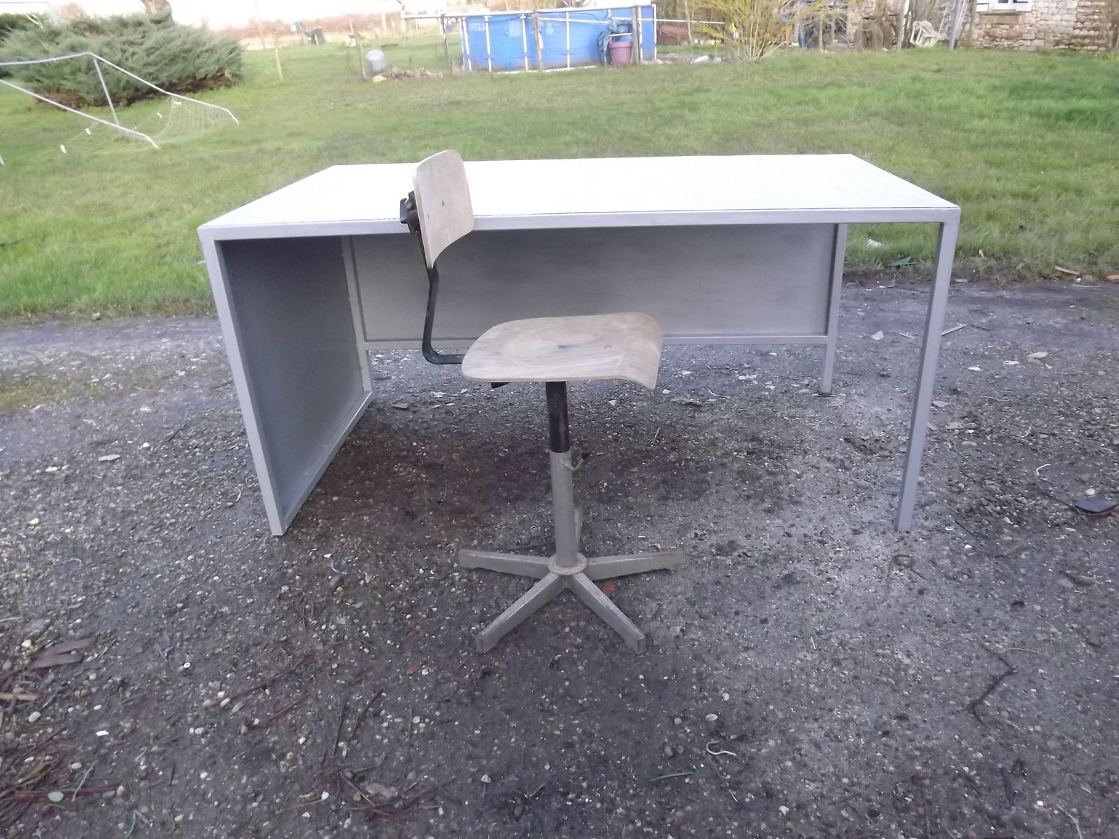 Industrial Iron Desk And Chair photo buy