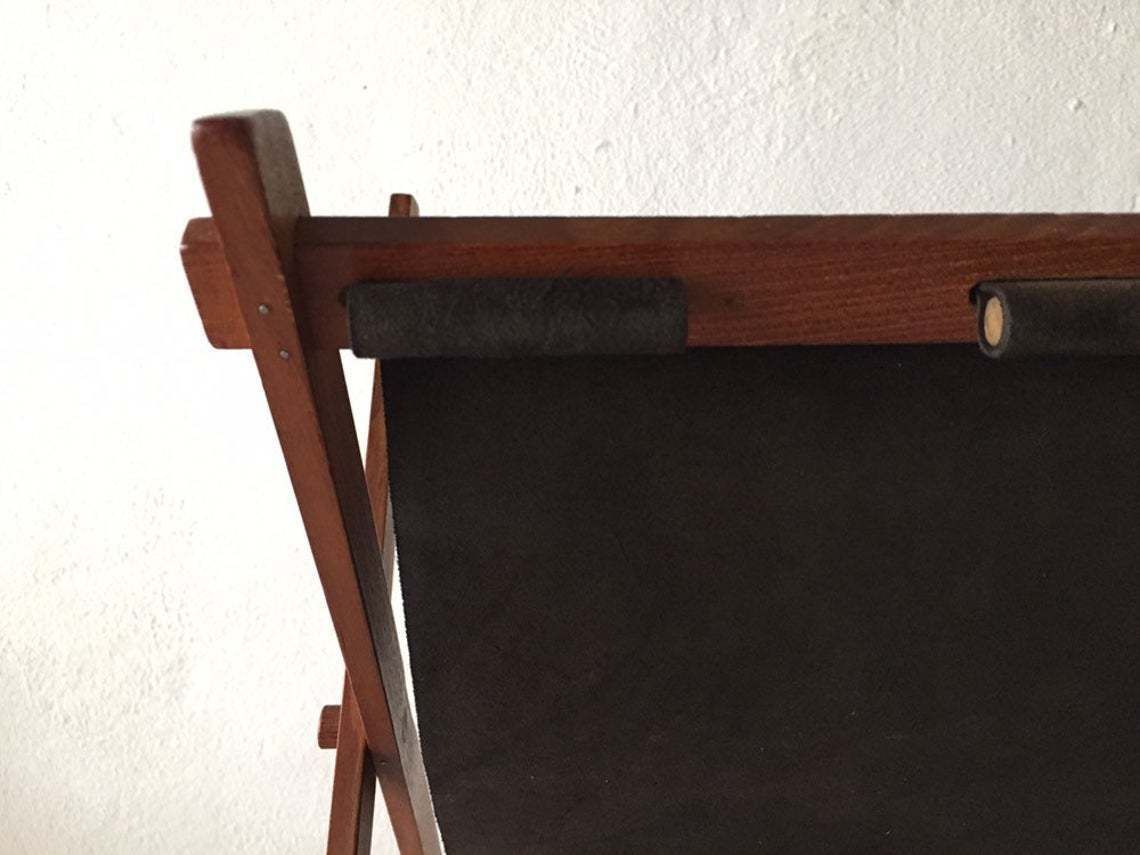 Mid Century Modern Danish Teak And Suede Leather Magazin Newspaper Holder photo buy