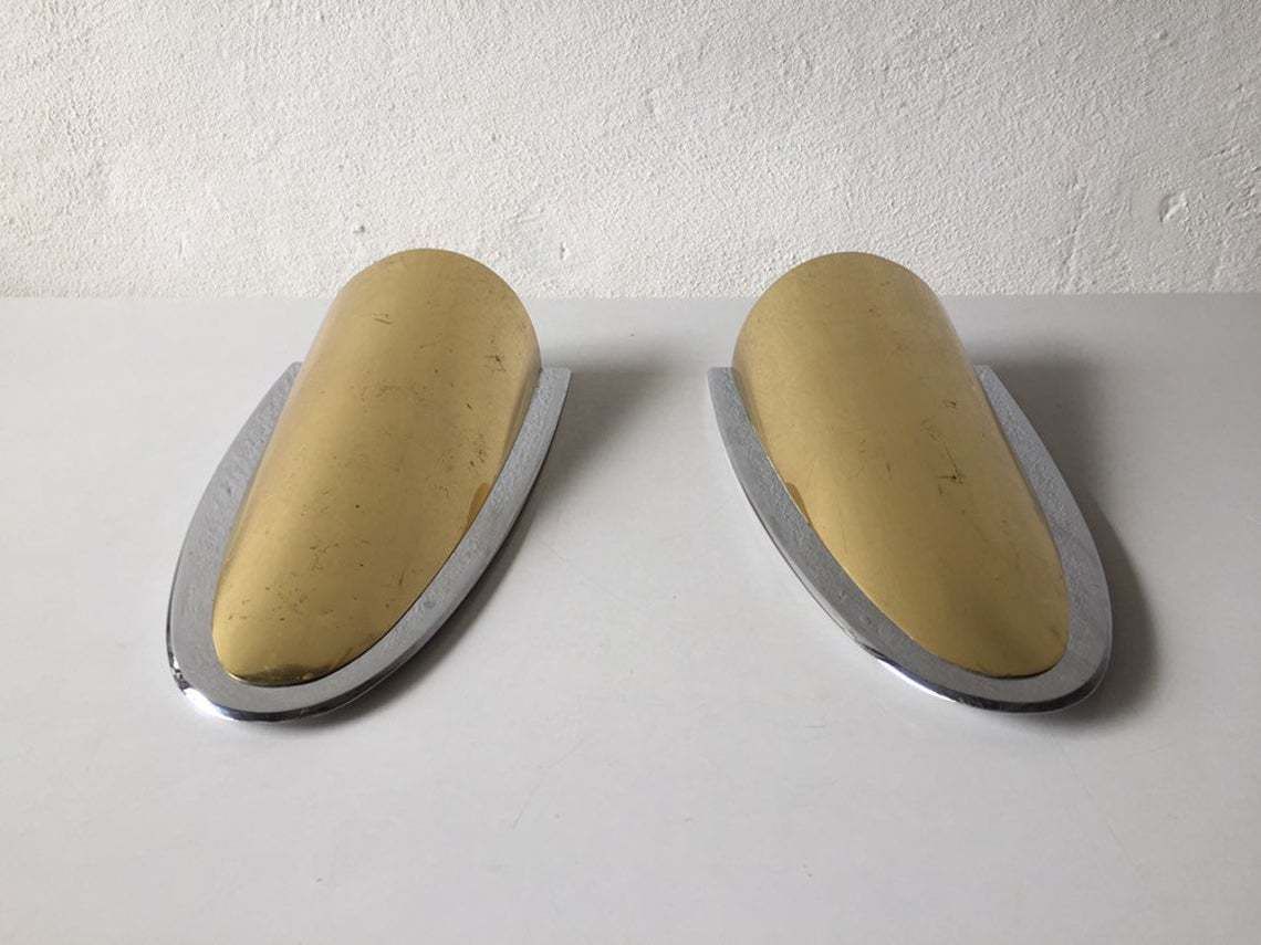 Exclusive Very Rare Brass & Chrome Wall Lamps   Heavy Sconces   Hollywood Regency   Mid Century Modern   By Art Line Wohndecor, Köln   1960s