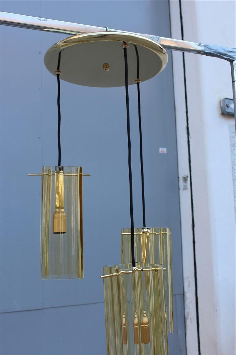 Round Pair Of Chandelier Brass Murano Gold Glass Yellow Mazzega Design 1970s photo Lighting