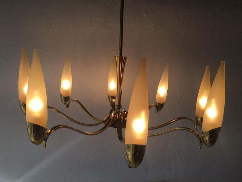 Mid Century Modern 8 Armed Brass & Long Smoke Glass Tubes Breathtaking Xxl Chandelier   1960s Italy photo furniture