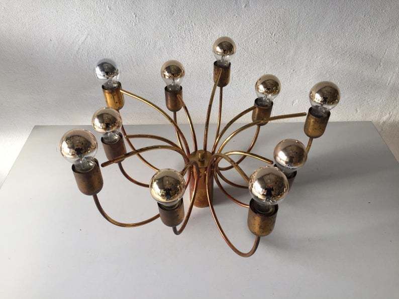 Cosack Rare 10 Arc Shaped Arms Full Brass Chandelier   Beautiful Old Brass Patina   1970s Germany photo furniture