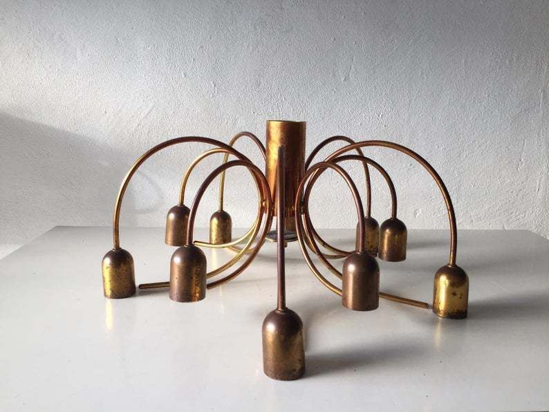 Cosack Rare 10 Arc Shaped Arms Full Brass Chandelier   Beautiful Old Brass Patina   1970s Germany photo vinterior