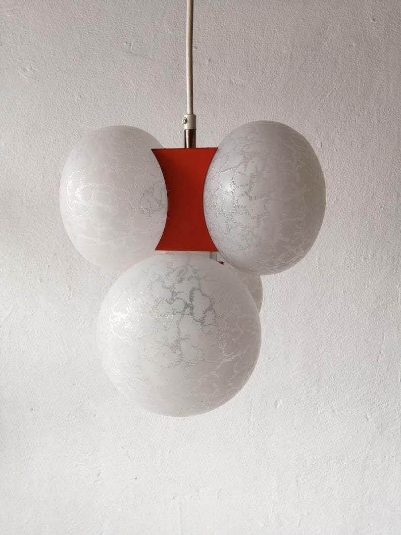 Moderne Leuchten 4 Amorphous Glass & Beautiful Orange Metal Body Chandelier   1970s Germany photo 465.0