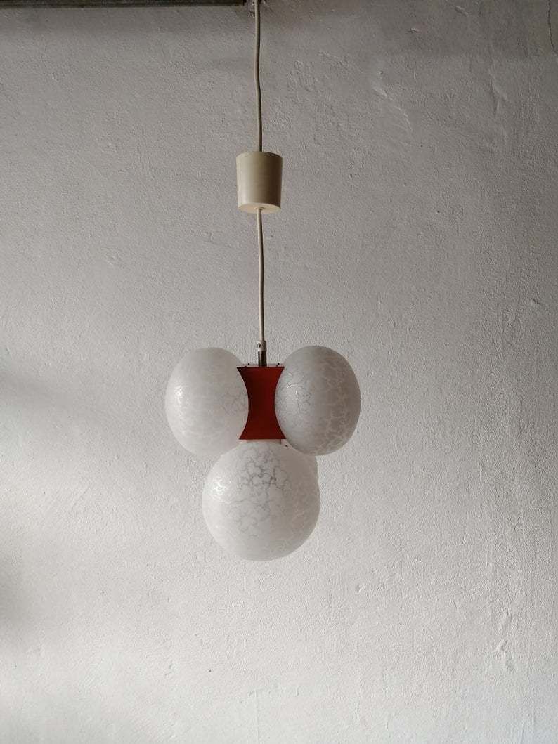 Moderne Leuchten 4 Amorphous Glass & Beautiful Orange Metal Body Chandelier   1970s Germany photo buy