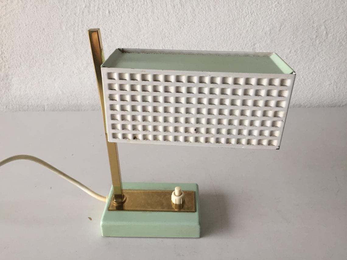 Green & White Perforated Metal Pair Of Table Lamps By Mathieu Matégot   1950s France photo 641.08