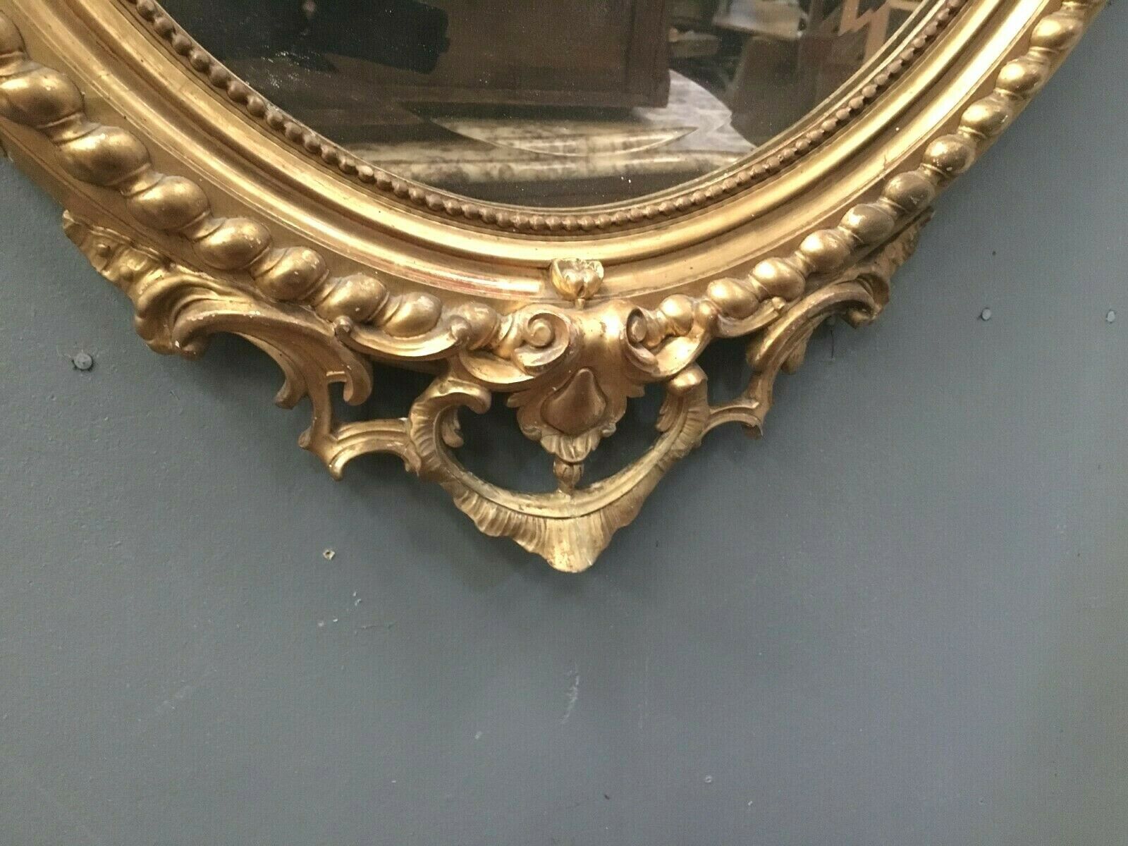 Oval Mirror With Wooden Pediment And Gilded Stucco Oval Ice Beveled Napoleon III  80x120cm photo for sale