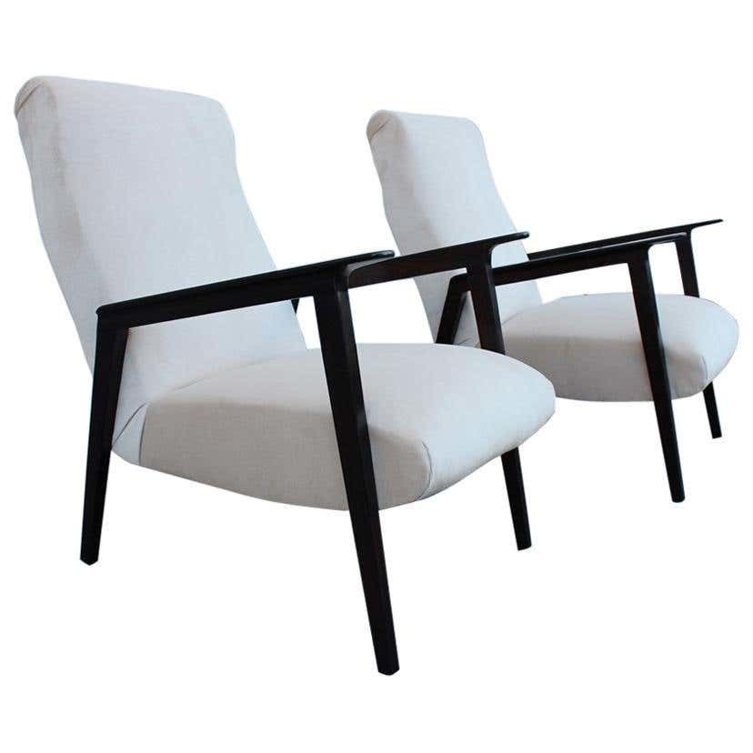 Pair Of 1950s Italian Design Armchairs In Walnut And Midcentury Beige Velvet photo furniture