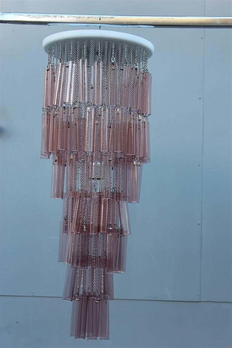 Pair Of Round Venini Cascade Chandeliers Straws Viola Murano Glass Italian photo furniture