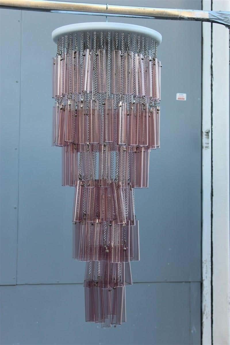 Pair Of Round Venini Cascade Chandeliers Straws Viola Murano Glass Italian photo for sale