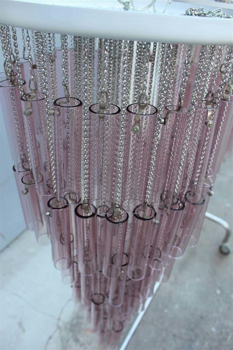 Pair Of Round Venini Cascade Chandeliers Straws Viola Murano Glass Italian photo buy