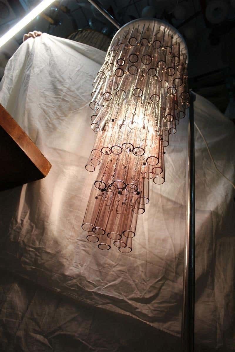 photo vinterior Pair Of Round Venini Cascade Chandeliers Straws Viola Murano Glass Italian