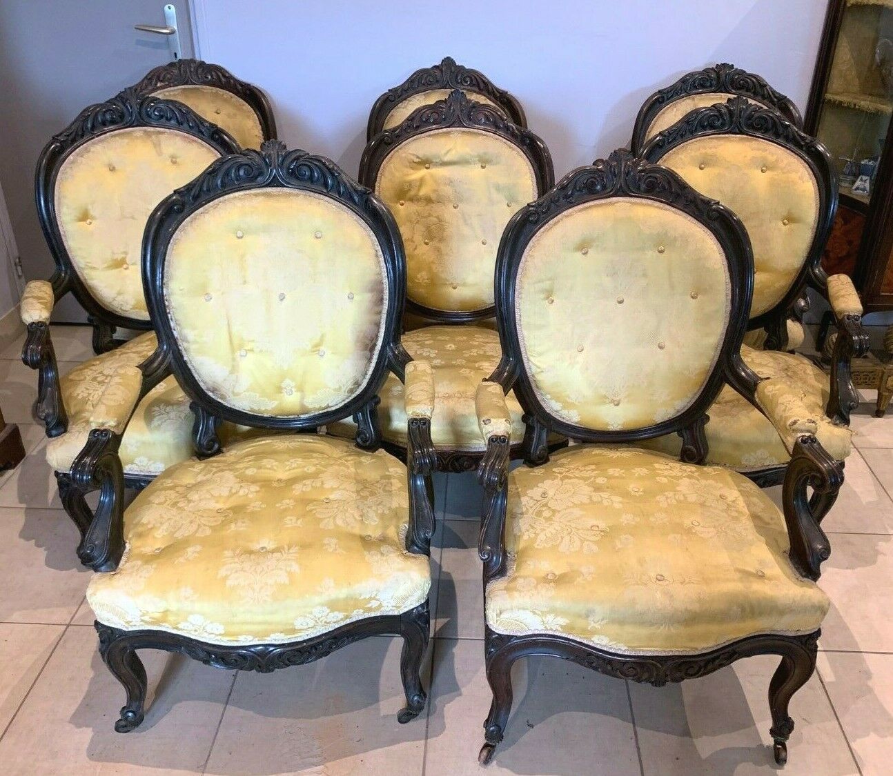 Napoleon III Rosewood Suite Of Eight 19th Century Armchairs photo vintage