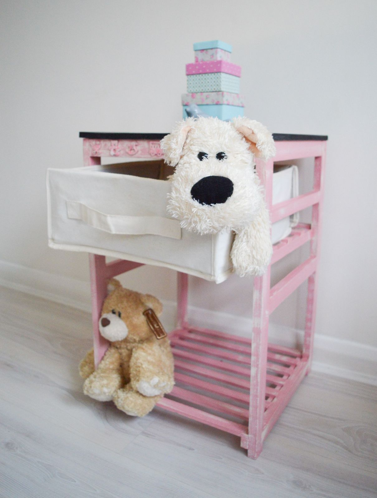 Storage Unit , Girls Chalkboard , Pink Novelty Glitter Chalkboard Unit , Wood Fabric Box Draw , Kids Bedroom Playroom Furniture photo vintage