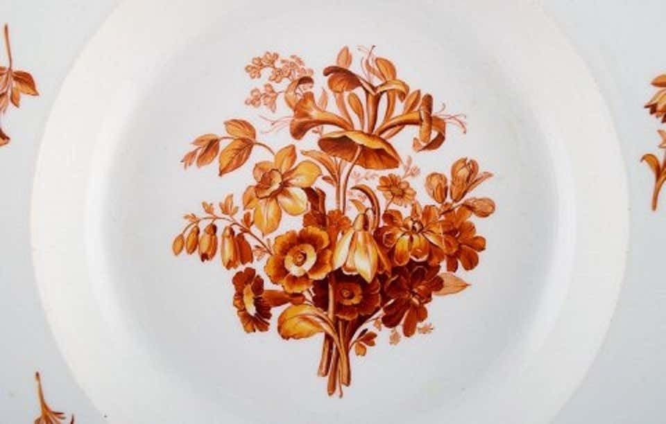 Three Antique Meissen Porcelain Plates With Orange Hand Painted Flowers photo 817.0