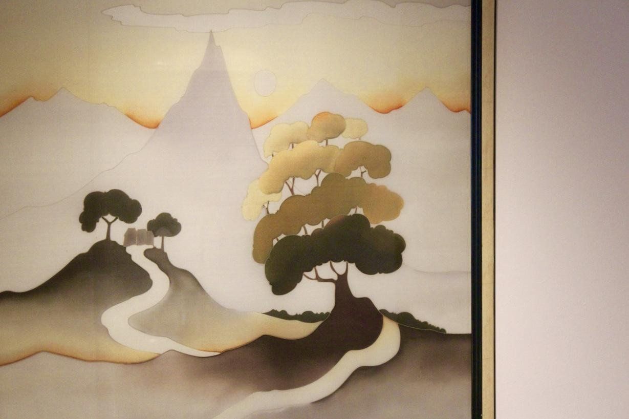 Soleil Couchant Hand Painted Aquarelle On Silk By Odille Penelle, 1980s photo vinterior