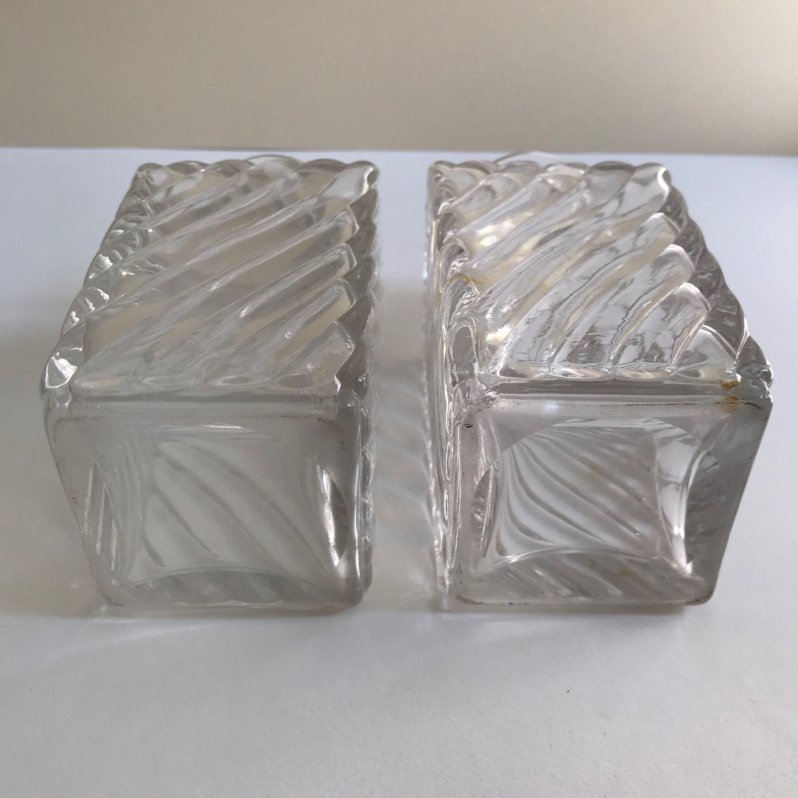 photo vintage Baccarat Square Base Swirl Bamboo Design Crystal Small Decanters  Set Of 2