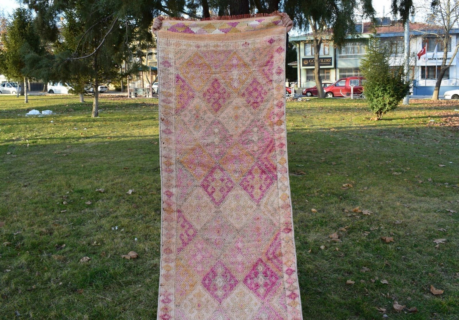 Vintage Turkish Distressed Oushak Runner Rug, 1970s photo buy