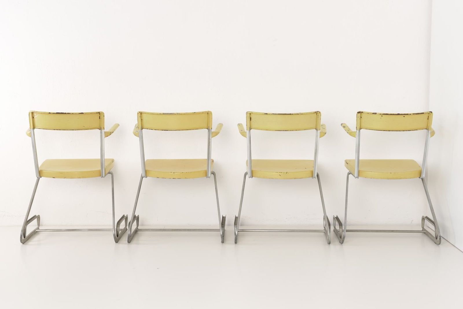 Swiss Industrial Iron And Zinc Dining Chairs, 1940s, Set Of 4 photo 3510.0