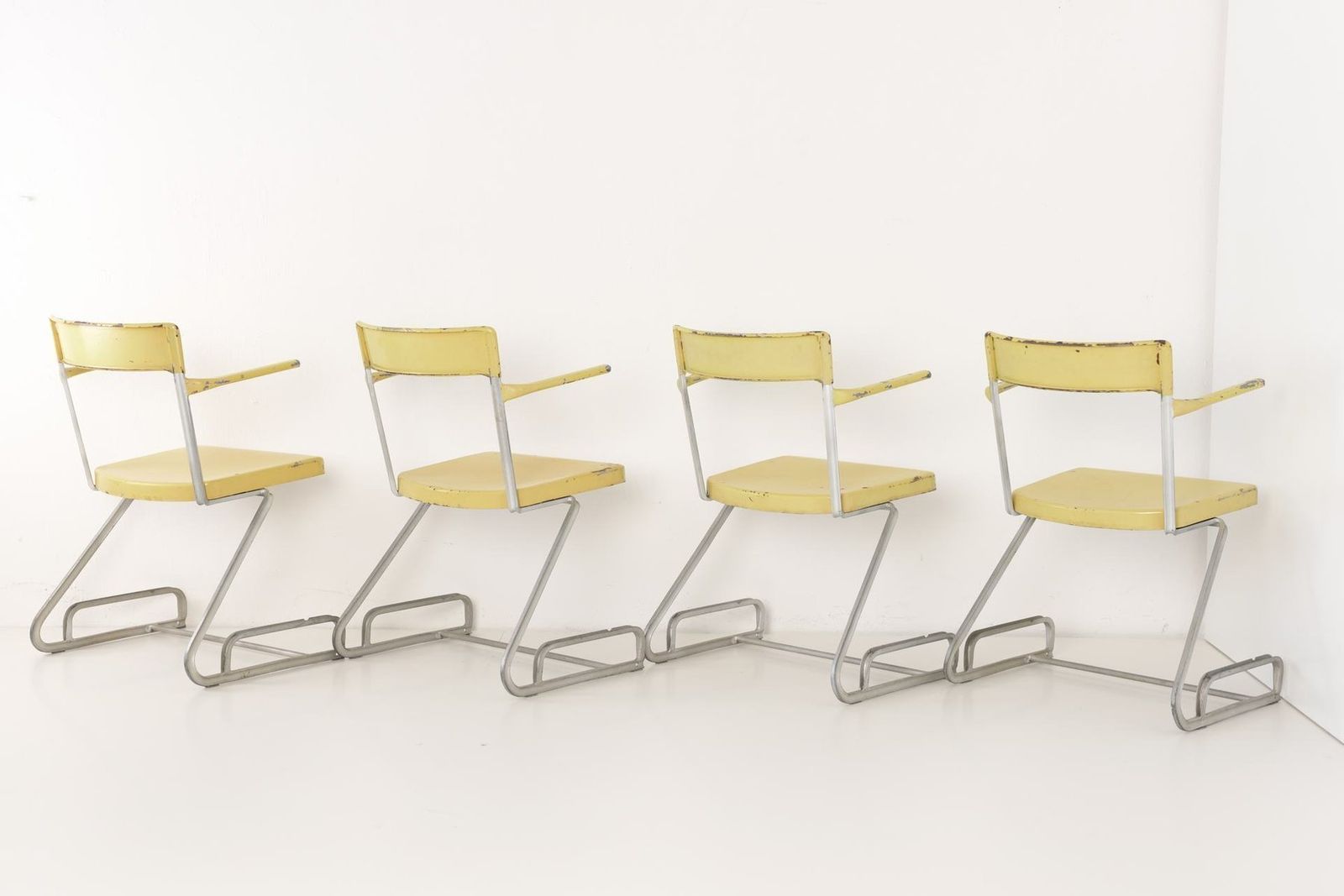 Swiss Industrial Iron And Zinc Dining Chairs, 1940s, Set Of 4 photo vinterior