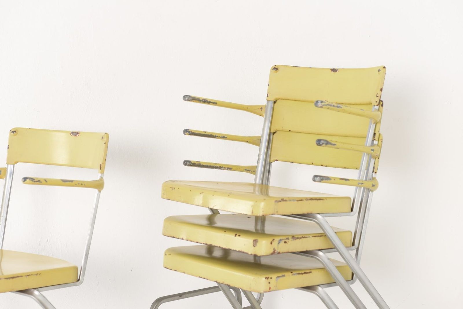 photo furniture Swiss Industrial Iron And Zinc Dining Chairs, 1940s, Set Of 4