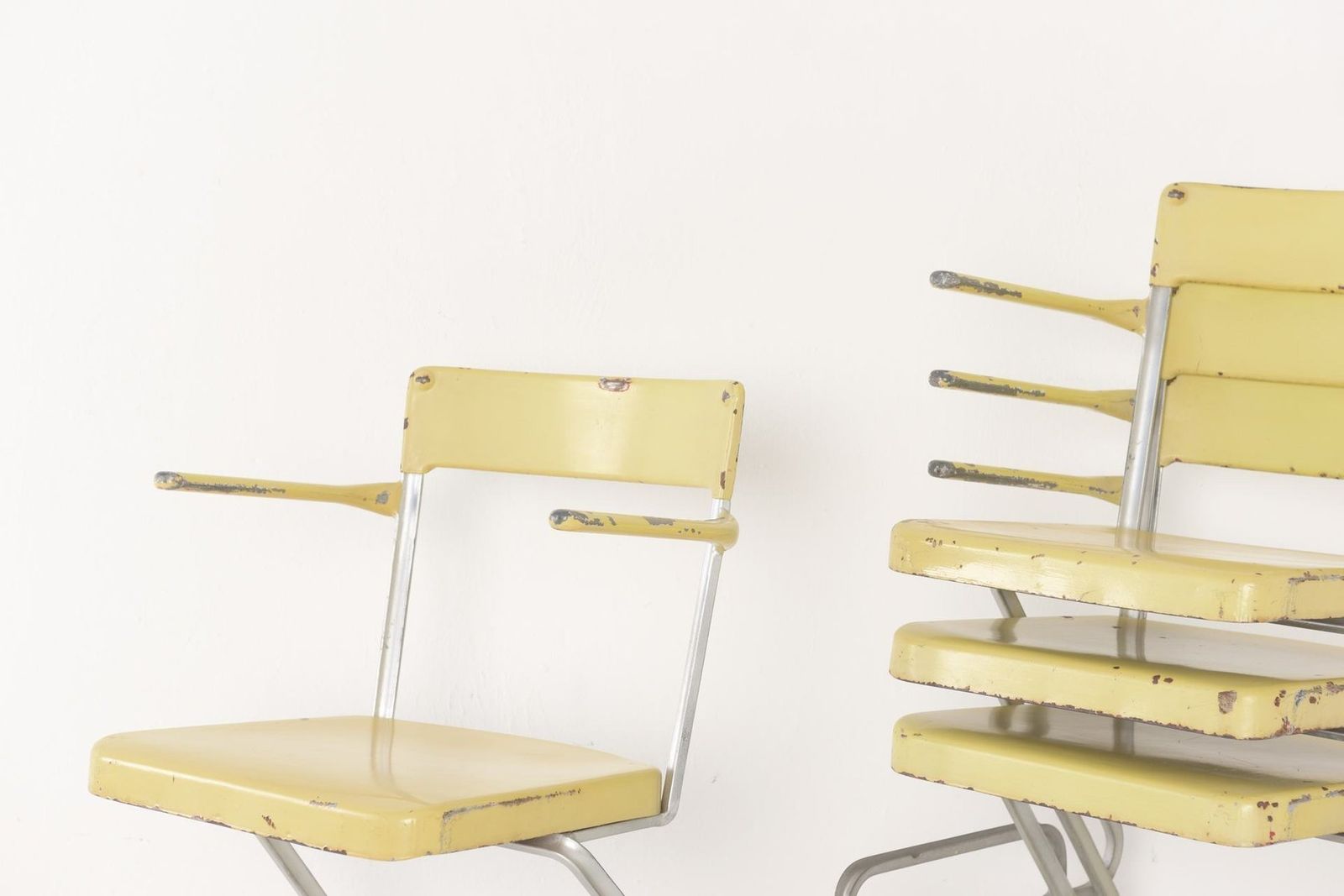 photo for sale Swiss Industrial Iron And Zinc Dining Chairs, 1940s, Set Of 4