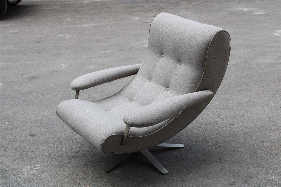Swivel Armchair Guido Bonzani For Tecnosalotto 1970s Gray Fabric And Steel photo vinterior
