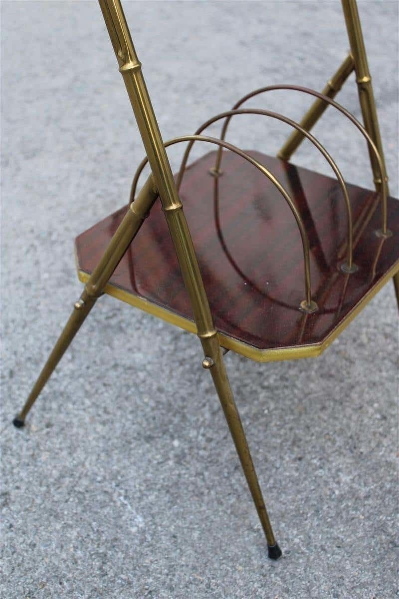 Midcentury Shelf Italian Design Brass Gols Wood Newspapers photo for sale