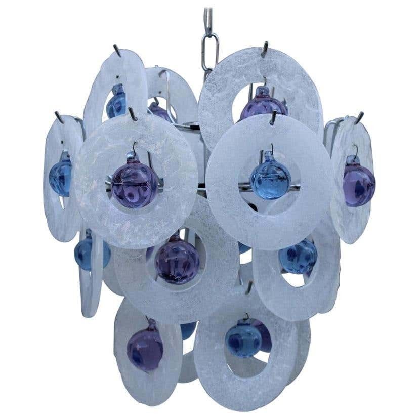 Round Italian Murano Chandelier White Pulegoso Glass Wisteria