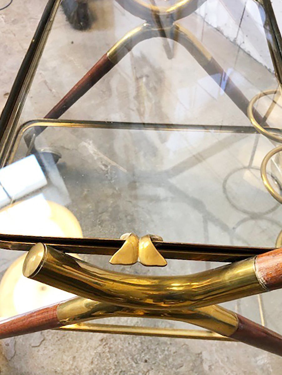 Wooden And Brass Bar Cart By Cesare Lacca, Italy, 1950s photo vinterior