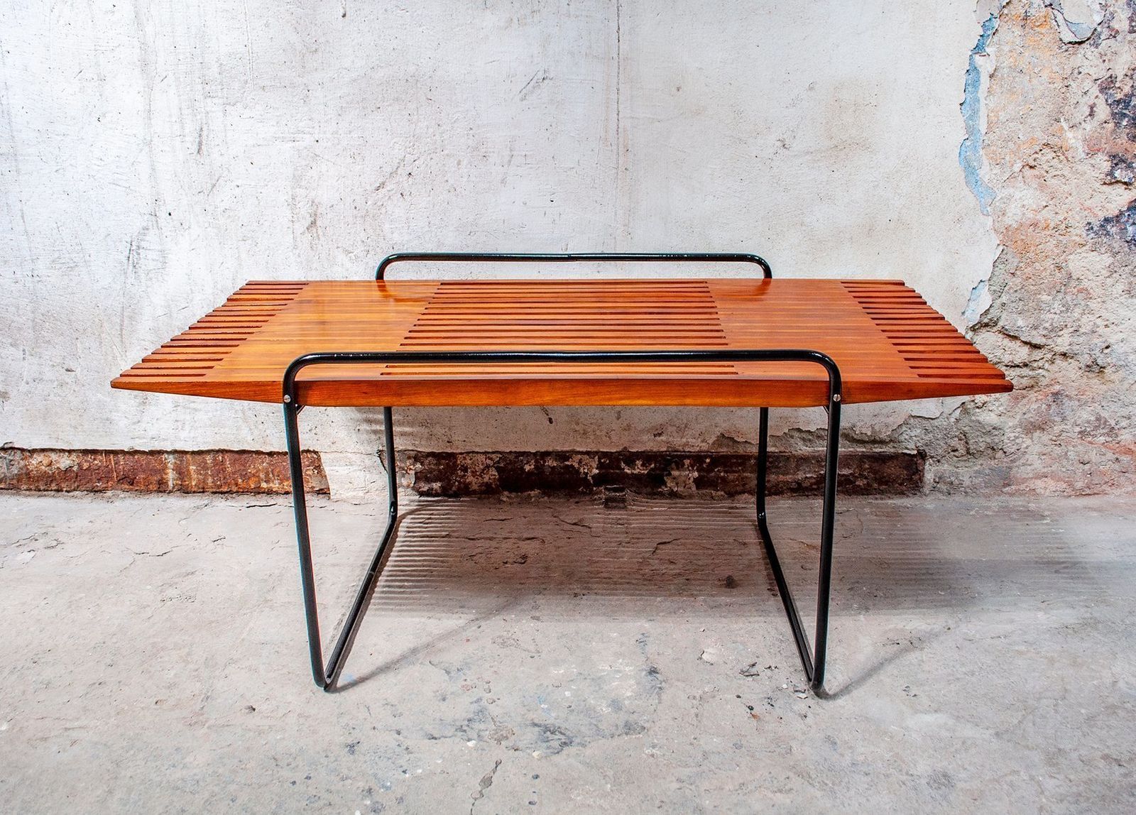 Cherry And Metal Coffee Table In The Style Of Ettore Sottsass, Italy, 1950s