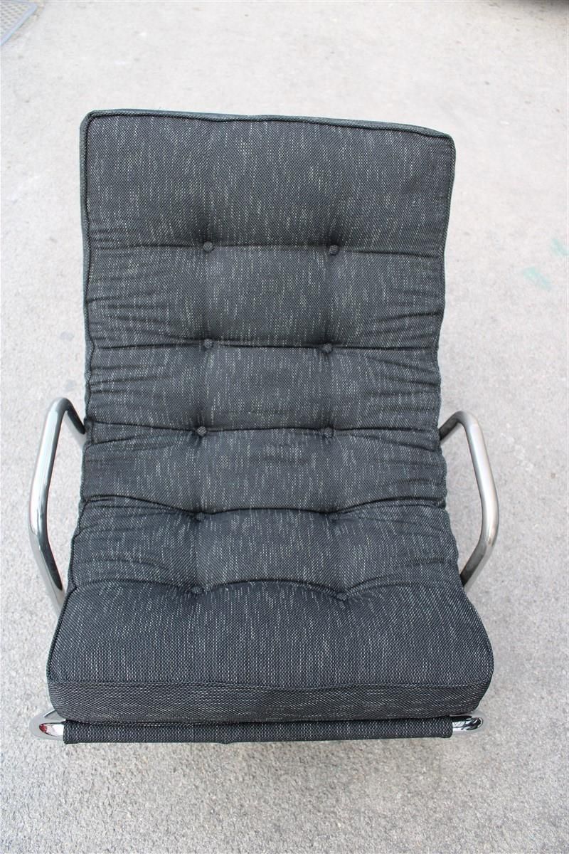 Minimalist Tubular Armchair Chrome Metal Black Fabric, Italy, 1970s photo for sale