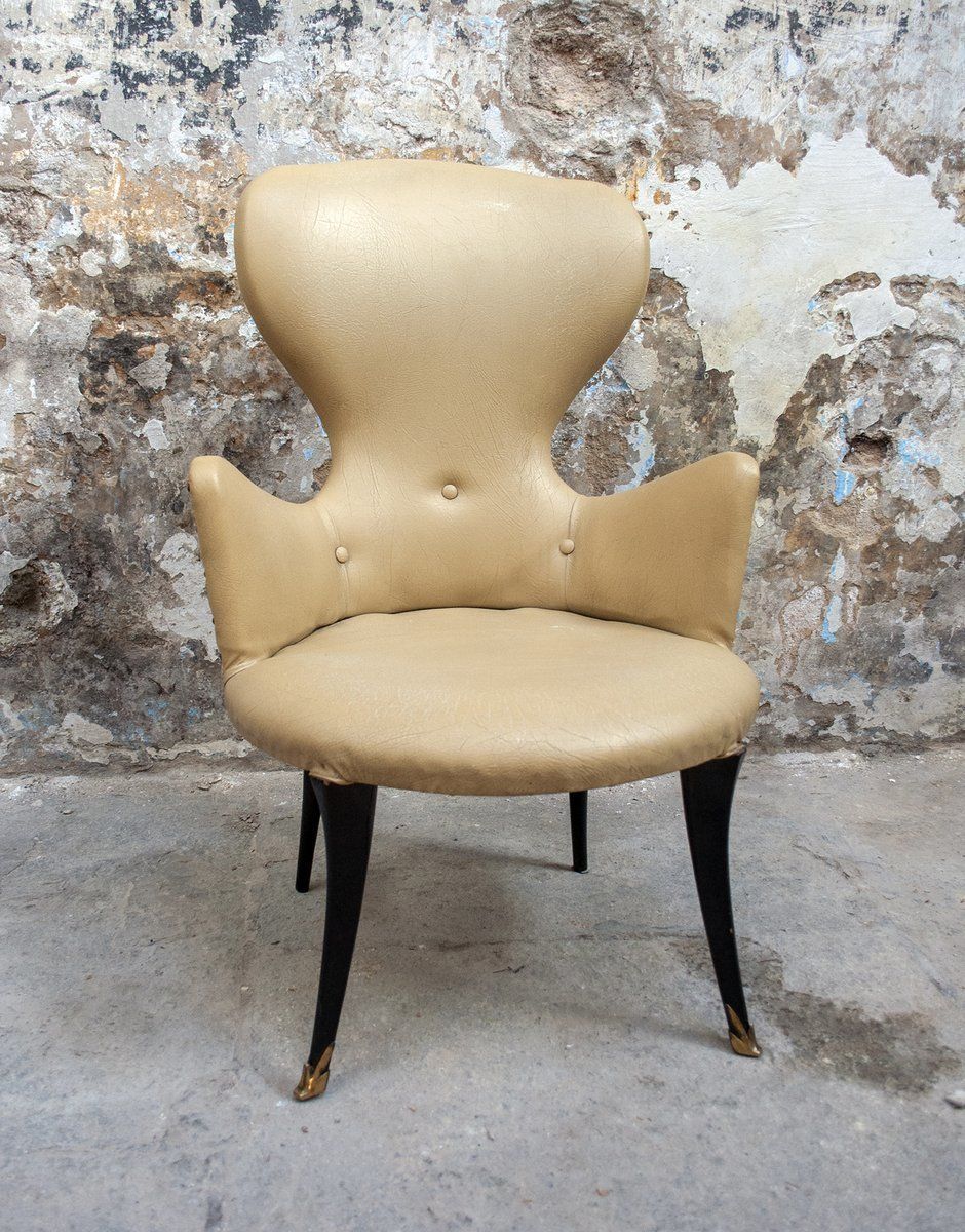 Italiaanse Fauteuils Van Messing En Vinyl, Ca. Jaren 1950, Set Van 2