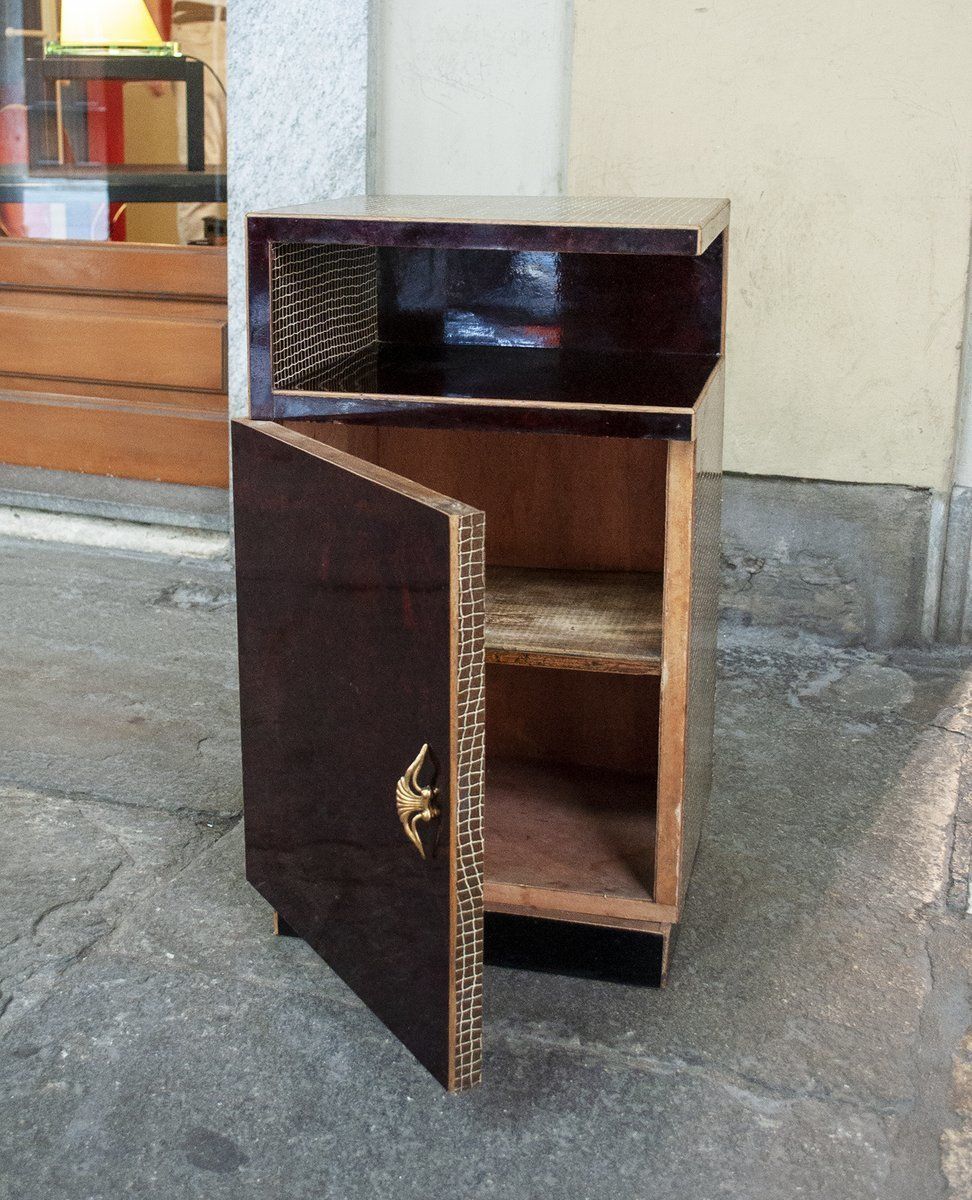 Art Deco Italian Brass And Wood Nightstand, 1930s photo for sale