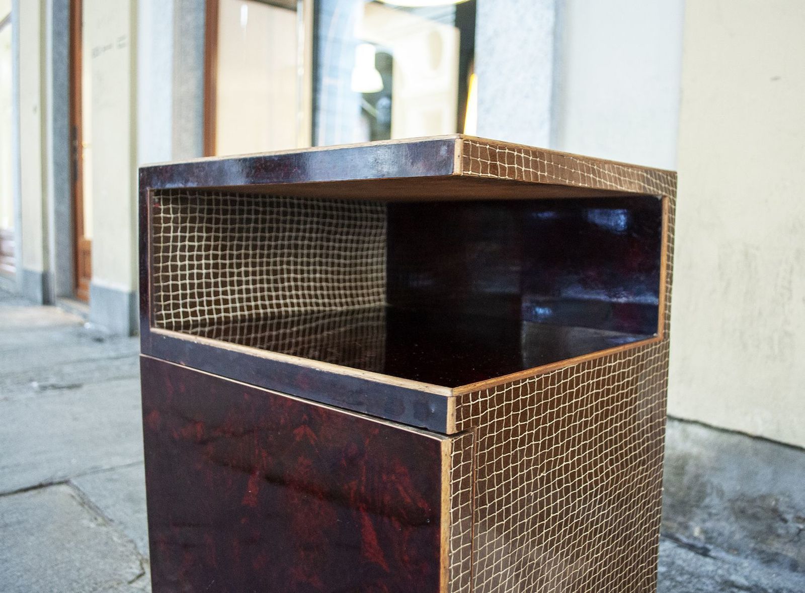 Art Deco Italian Brass And Wood Nightstand, 1930s photo vintage