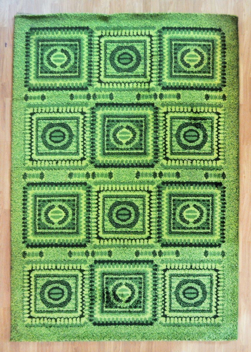 Vintage Green Mosaic Carpet, 1970s