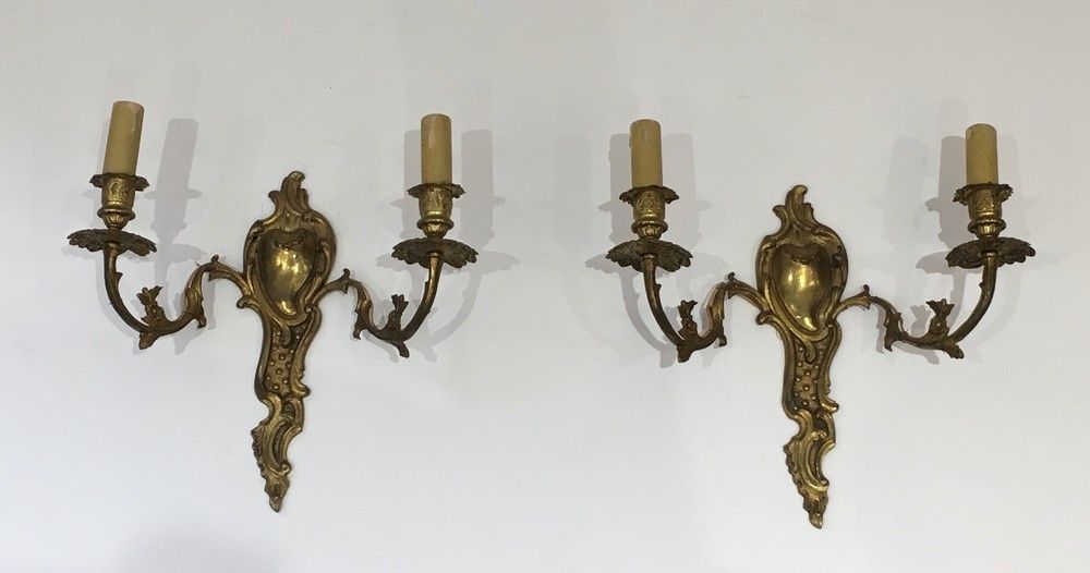Bs 612: Pair Of Louis The 15th Style Bronze Wall Sconces. French. Circa 1920