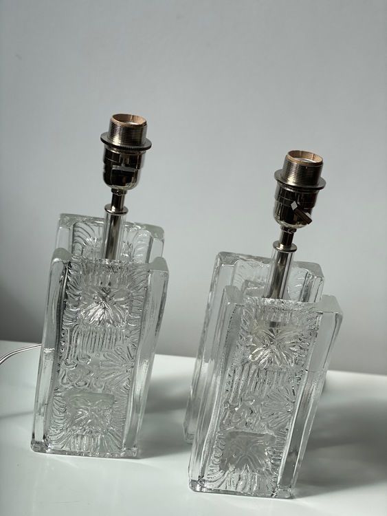 Pukeberg Pair Of Clear Glass Squared Table Lamps photo Lighting