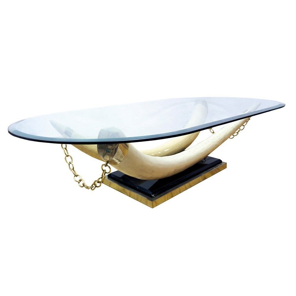 Mid Century French Faux Ivory Tusk Coffee Table, 1970s
