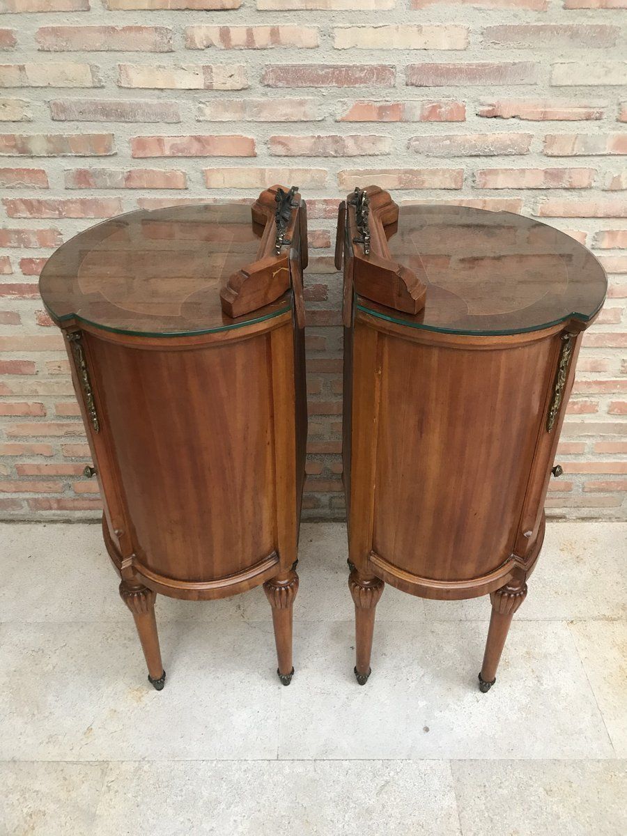 Louis XVI Style Metal And Mirror Marquetry Nightstands, 1920s, Set Of 2 photo for sale