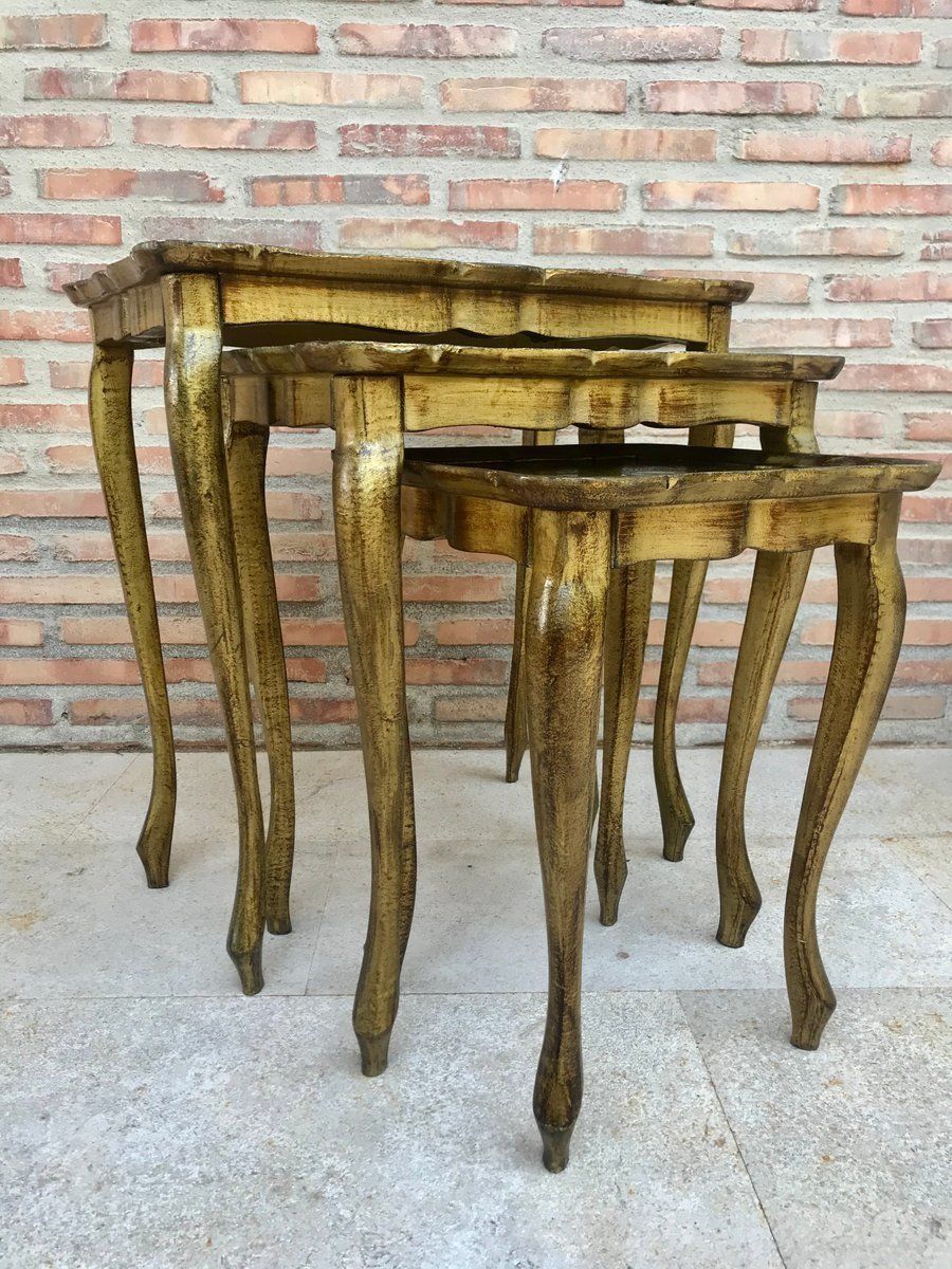 Antique Giltwood And Carved Side Tables With Cabriole Shaped Legs, Set Of 3 photo vinterior