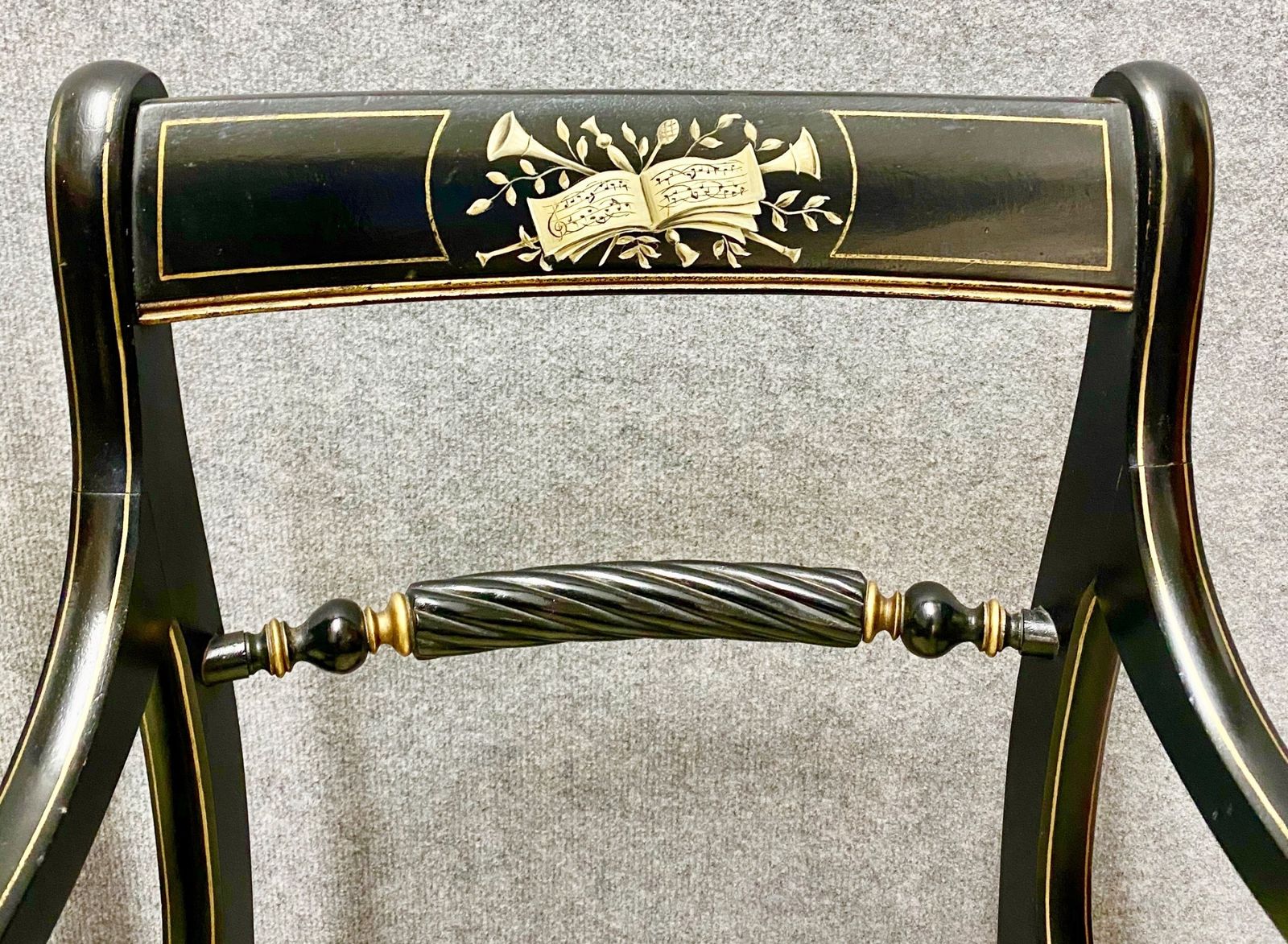 Set Of 4 Regency Style Ebonised & Decorated Elbow Chairs photo Furniture