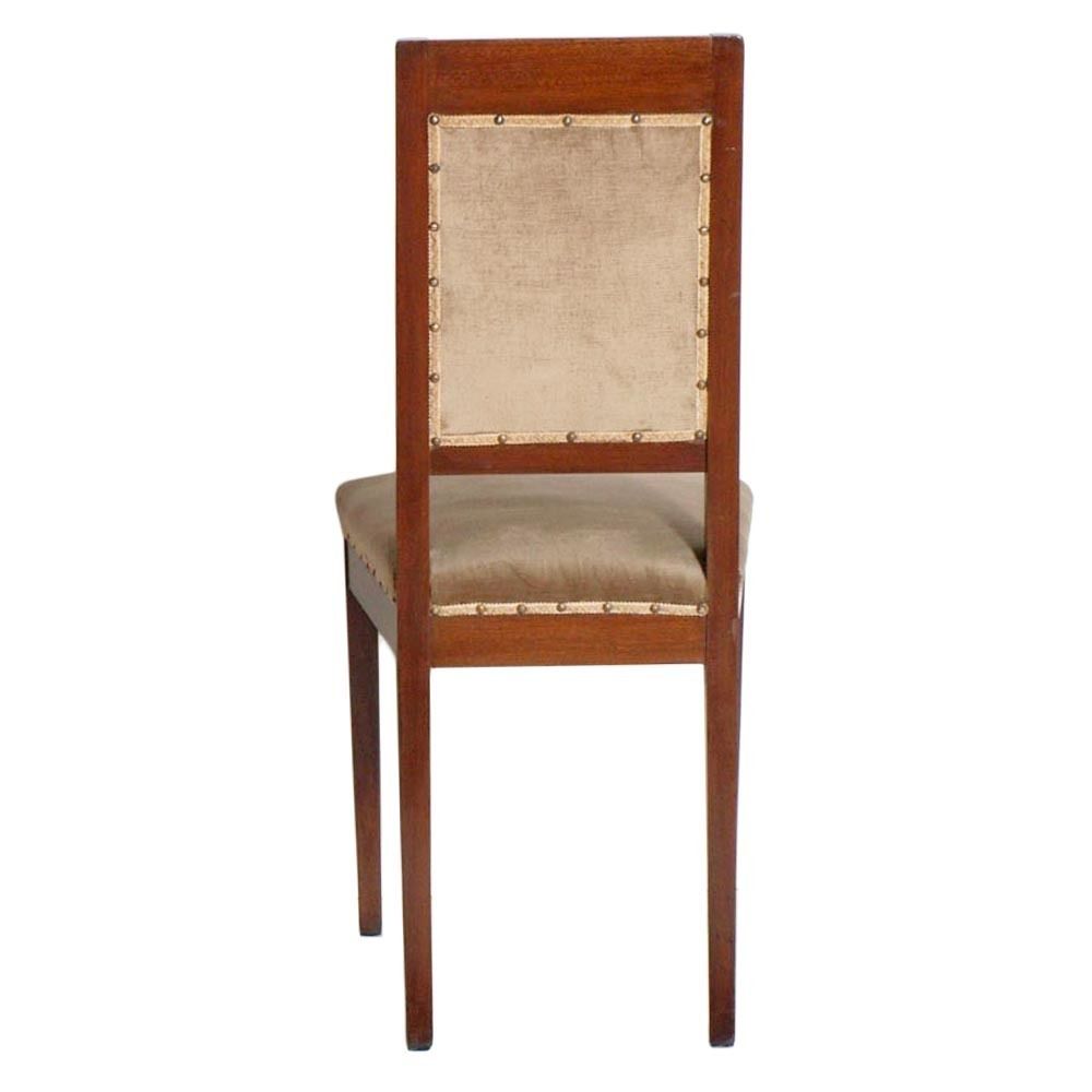 Wiener Werkstätte Art Nouveau Chairs In Walnut, Original Taupe Velvet Upholstery photo buy