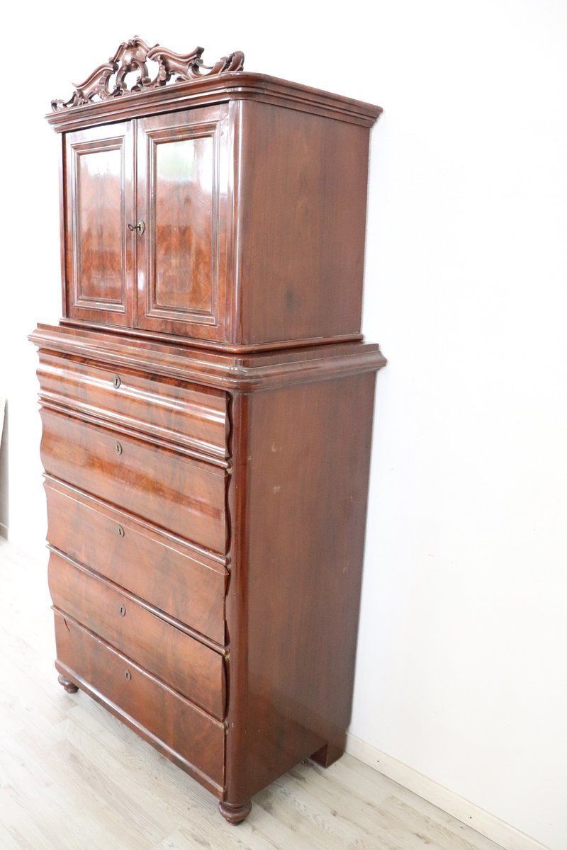 Antique Mahogany Tall Chest Of Drawers, 1850s photo for sale