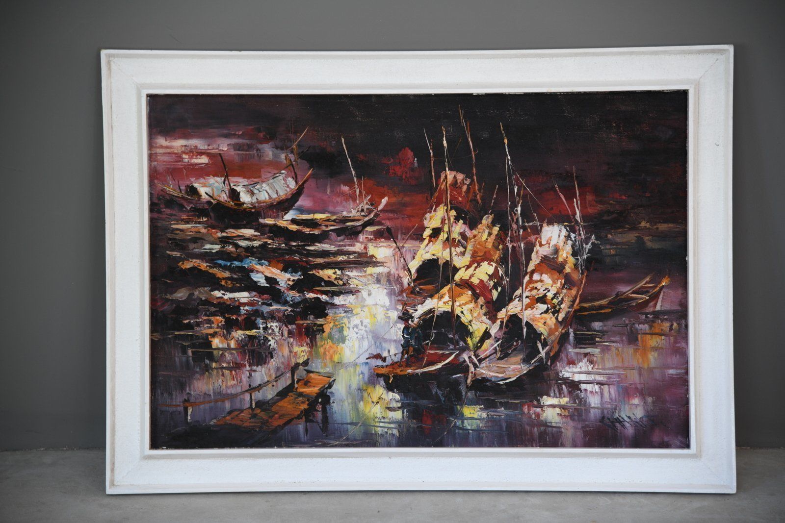 Mid Century Oriental Abstract Oil On Board. photo furniture