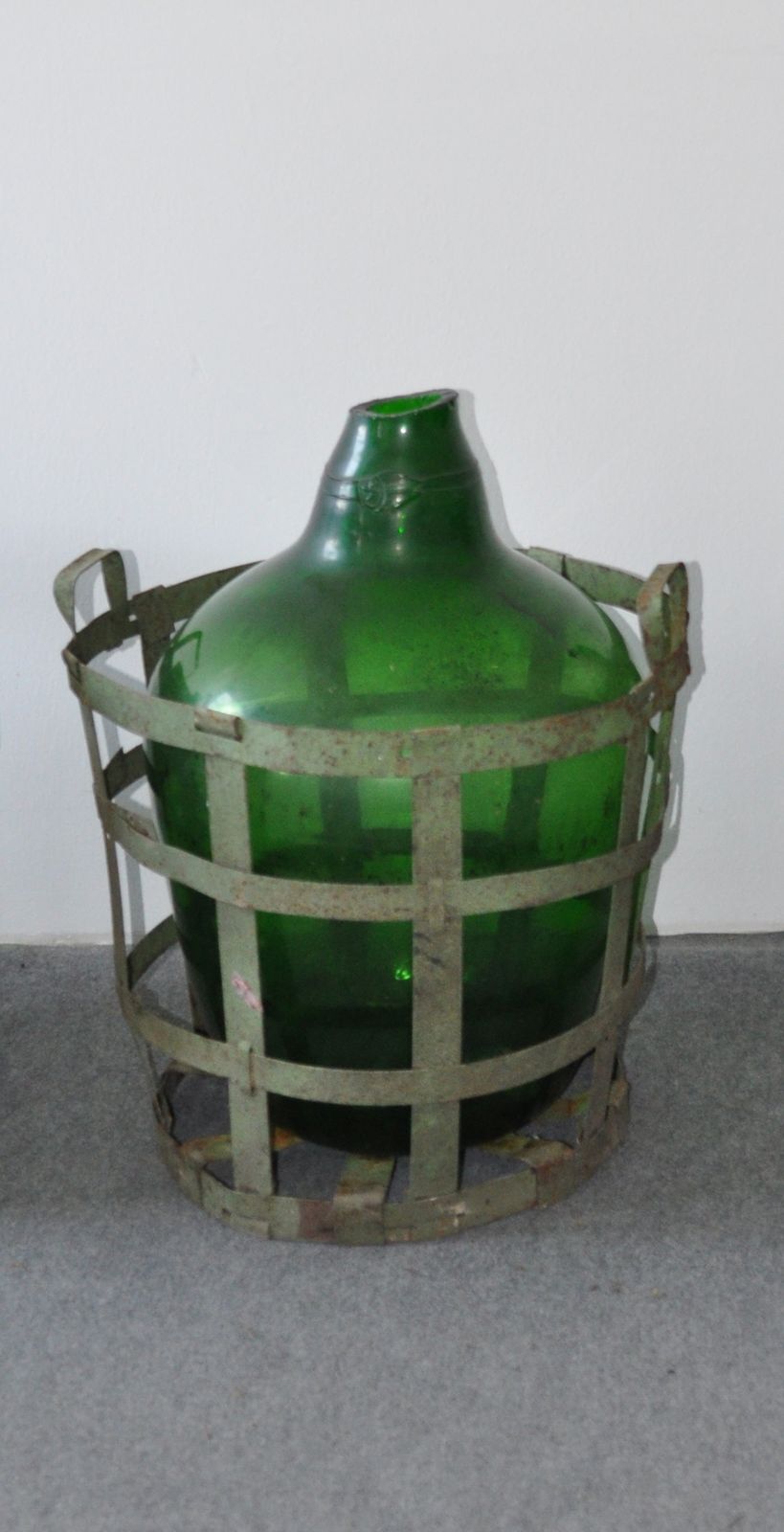 Antique Hand Blown Demijohn In Vintners Metal Basket photo furniture