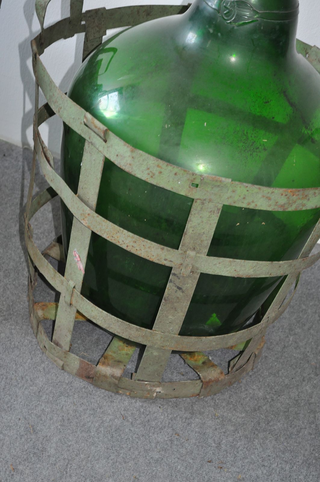 Antique Hand Blown Demijohn In Vintners Metal Basket photo Home Decor