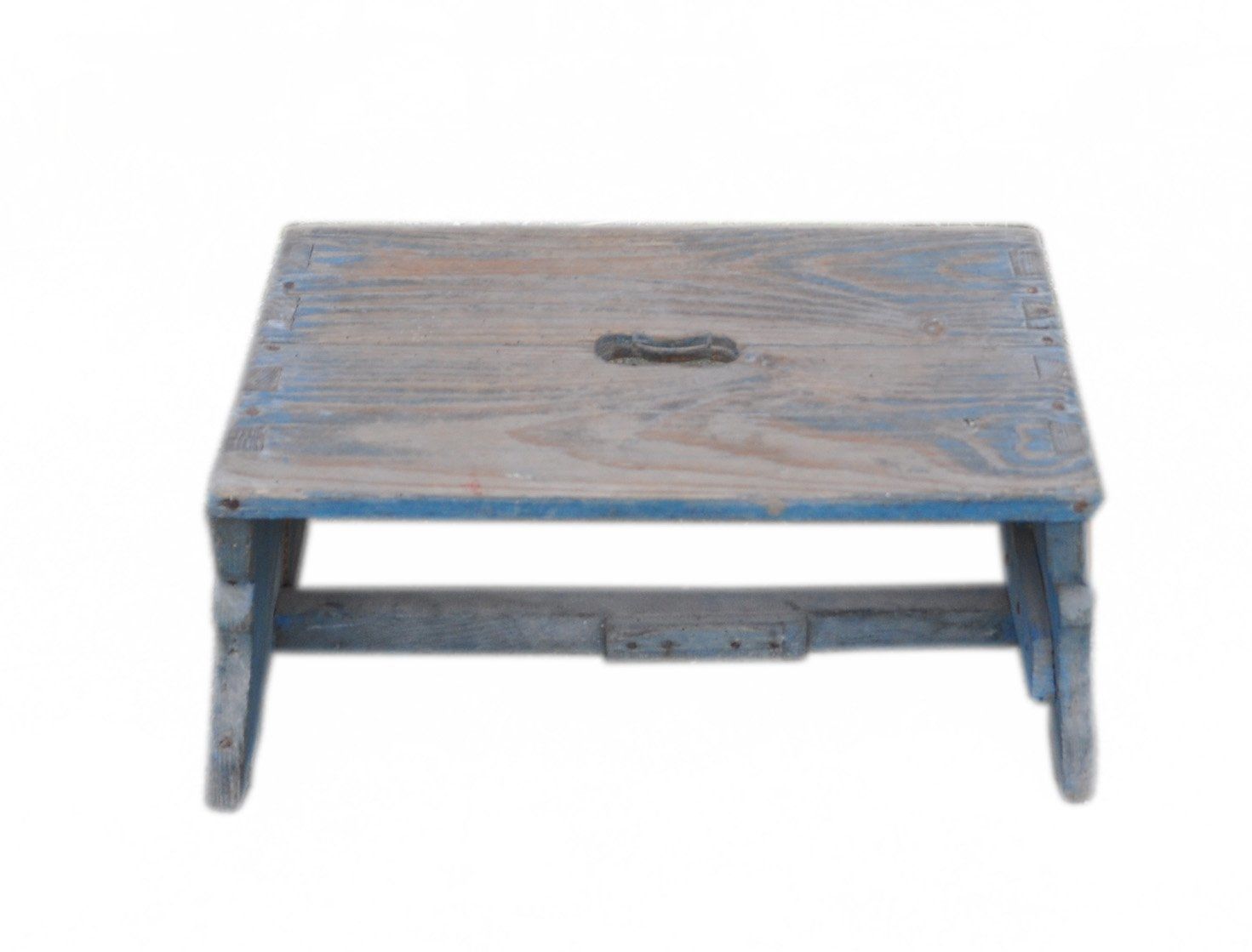 Blue Painted Rustic Stool, 1940s
